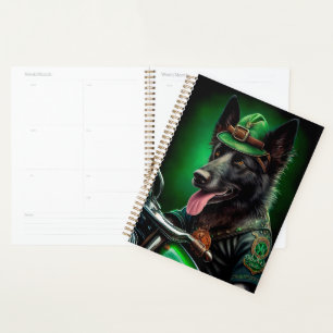 Belgian Shepherd driving bike St. Patrick's Day Planner