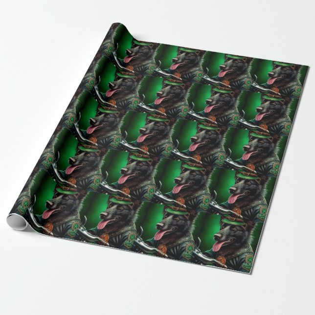 Belgian Shepherd driving bike St. Patrick's Day Wrapping Paper (Unrolled)