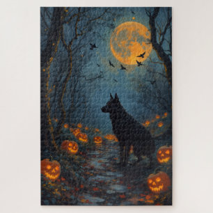 Belgian Shepherd Gothic Forest Halloween Art Jigsaw Puzzle
