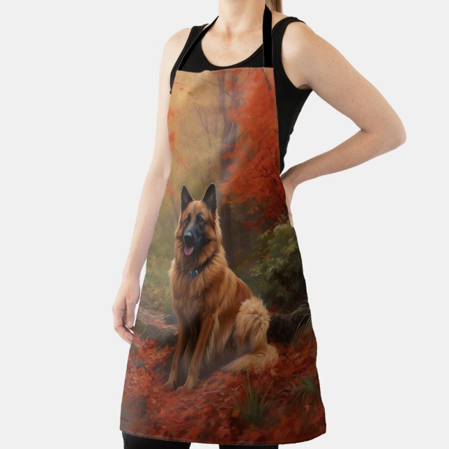 Belgian Shepherd in Autumn Leaves Fall Inspire  Apron (Insitu)