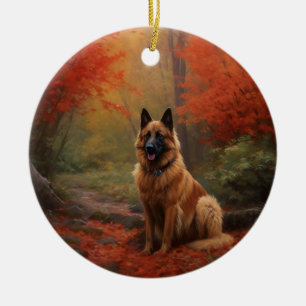 Belgian Shepherd in Autumn Leaves Fall Inspire  Ceramic Ornament