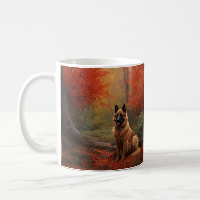Belgian Shepherd in Autumn Leaves Fall Inspire  Coffee Mug (Left)
