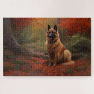Belgian Shepherd in Autumn Leaves Fall Inspire  Jigsaw Puzzle