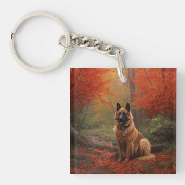 Belgian Shepherd in Autumn Leaves Fall Inspire  Key Ring (Front)