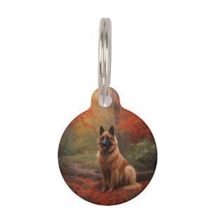 Belgian Shepherd in Autumn Leaves Fall Inspire  Pet Tag