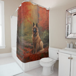 Belgian Shepherd in Autumn Leaves Fall Inspire  Shower Curtain