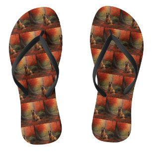 Belgian Shepherd in Autumn Leaves Fall Inspire Thongs