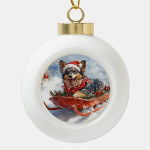 Belgian Shepherd in Sledge Let it Snow Christmas Ceramic Ball Christmas Ornament