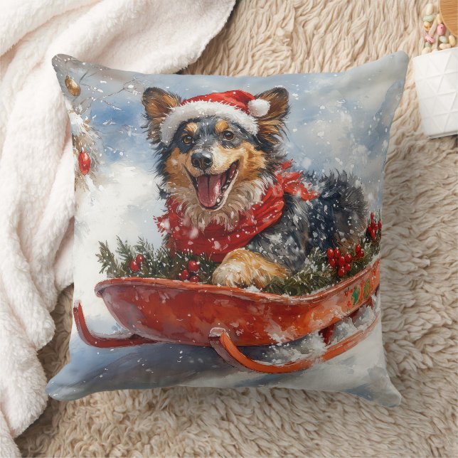 Belgian Shepherd in Sledge Let it Snow Christmas Cushion (Blanket)