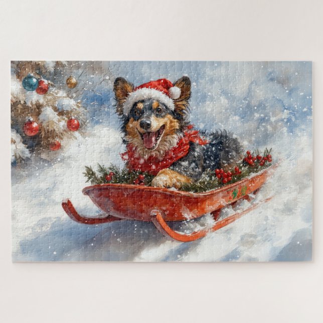 Belgian Shepherd in Sledge Let it Snow Christmas Jigsaw Puzzle (Horizontal)