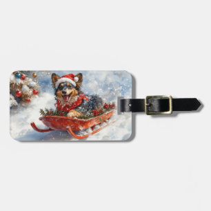 Belgian Shepherd in Sledge Let it Snow Christmas Luggage Tag
