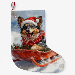 Belgian Shepherd in Sledge Let it Snow Christmas Small Christmas Stocking