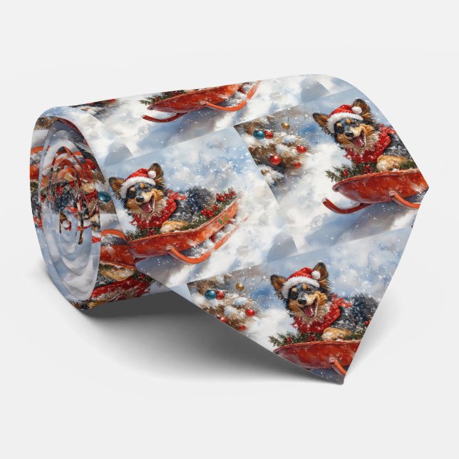 Belgian Shepherd in Sledge Let it Snow Christmas Tie (Rolled)