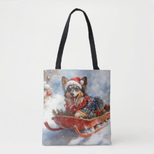 Belgian Shepherd in Sledge Let it Snow Christmas Tote Bag