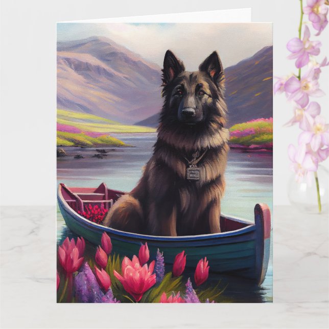 Belgian Shepherd on a Paddle: A Scenic Adventure Card (Orchid)