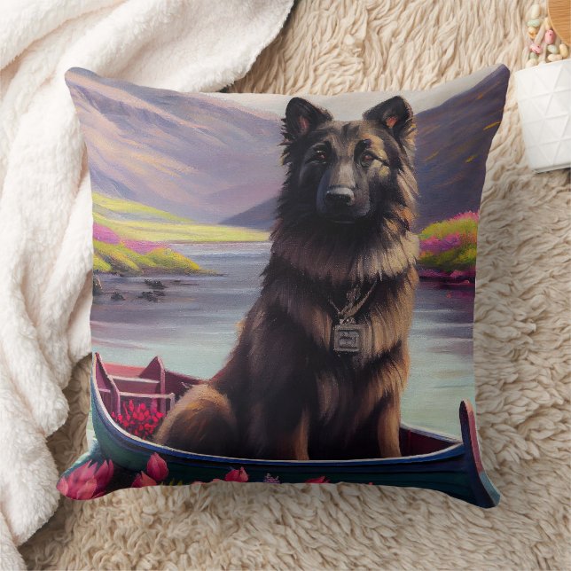 Belgian Shepherd on a Paddle: A Scenic Adventure  Cushion (Blanket)