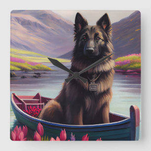 Belgian Shepherd on a Paddle: A Scenic Adventure Square Wall Clock