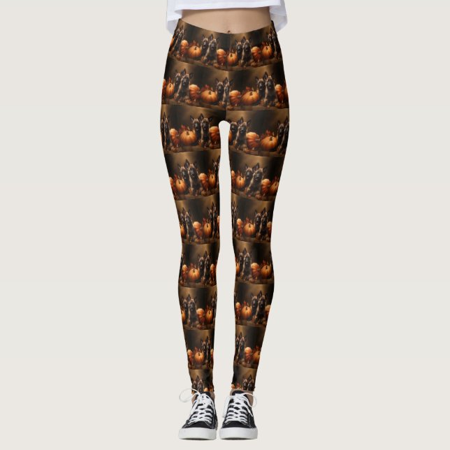 Belgian Shepherd Puppy Autumn Delight Pumpkin Leggings (Front)