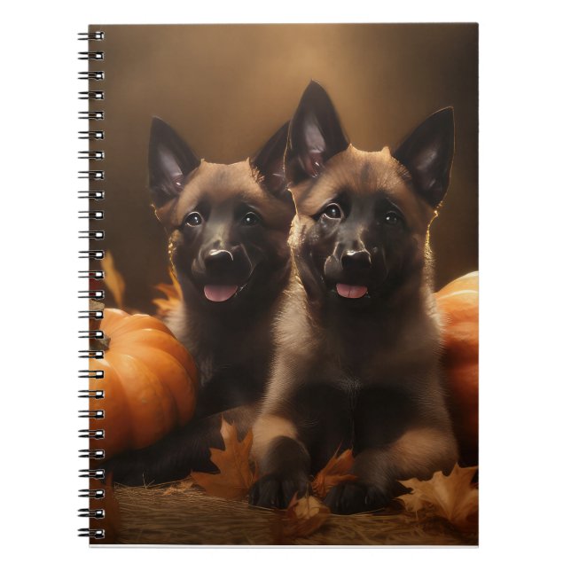 Belgian Shepherd Puppy Autumn Delight Pumpkin Notebook (Front)