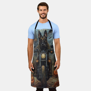 Belgian Shepherd Riding Motorcycle Halloween Scary Apron