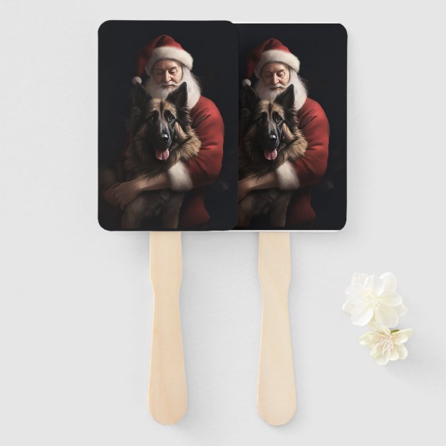 Belgian Shepherd Santa Claus Festive Christmas Hand Fan (Front and Back)