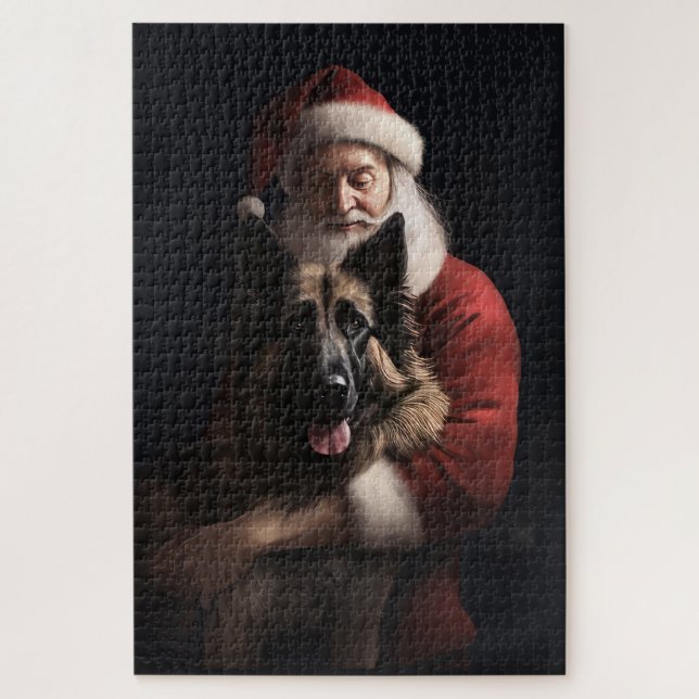 Belgian Shepherd Santa Claus Festive Christmas Jigsaw Puzzle (Vertical)