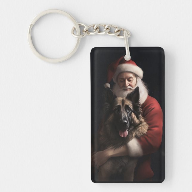 Belgian Shepherd Santa Claus Festive Christmas Key Ring (Front)