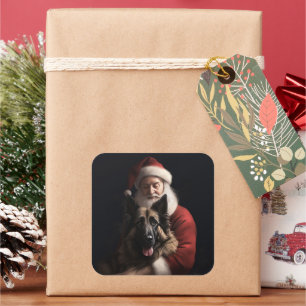 Belgian Shepherd Santa Claus Festive Christmas Square Sticker