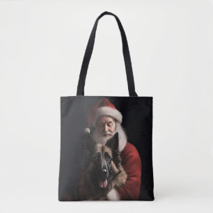 Belgian Shepherd Santa Claus Festive Christmas Tote Bag