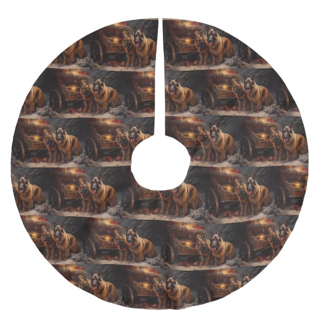 Belgian Shepherd Snowy Sleigh Christmas Decor Brushed Polyester Tree Skirt (Front)