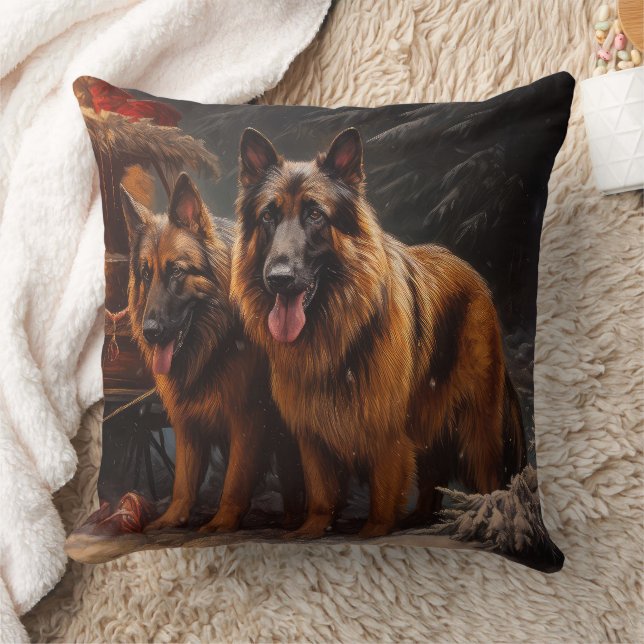 Belgian Shepherd Snowy Sleigh Christmas Decor Cushion (Blanket)