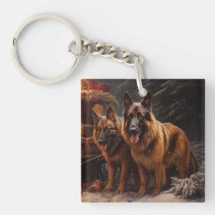 Belgian Shepherd Snowy Sleigh Christmas Decor Key Ring
