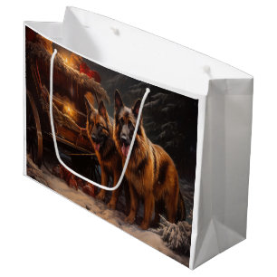 Belgian Shepherd Snowy Sleigh Christmas Decor Large Gift Bag