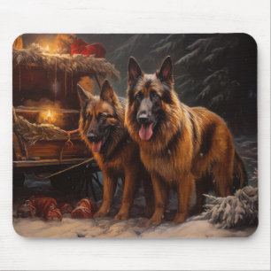 Belgian Shepherd Snowy Sleigh Christmas Decor Mouse Pad