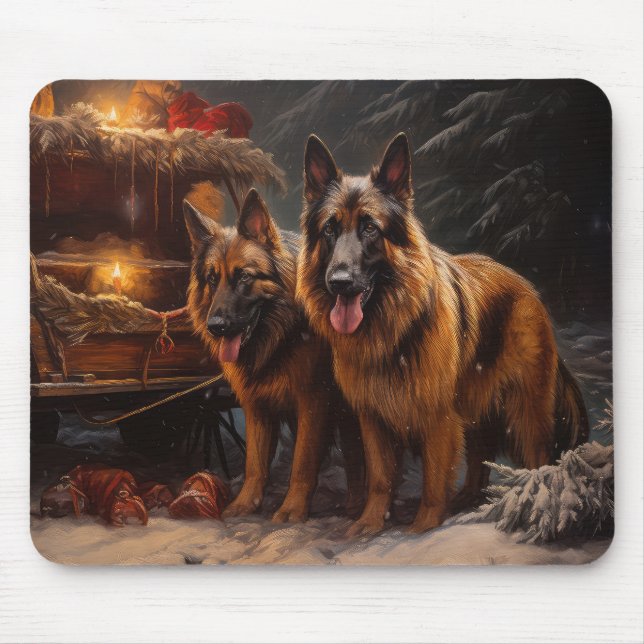 Belgian Shepherd Snowy Sleigh Christmas Decor Mouse Pad (Front)