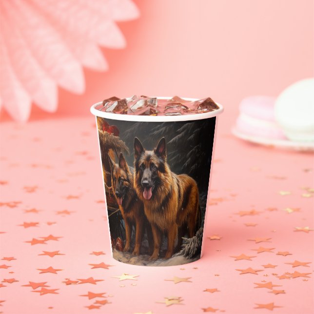Belgian Shepherd Snowy Sleigh Christmas Decor Paper Cups (Insitu)
