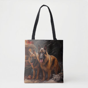Belgian Shepherd Snowy Sleigh Christmas Decor Tote Bag