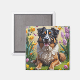 Belgian Shepherd Spring Flowers Painting Magnet