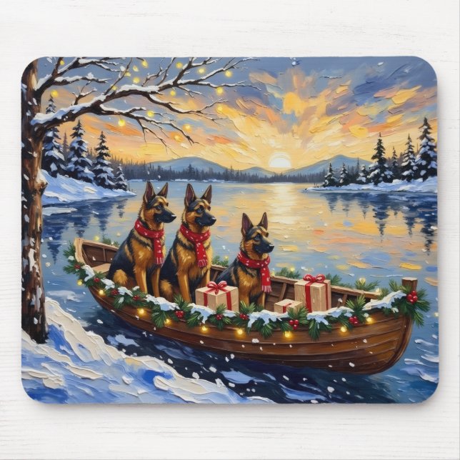 Belgian Shepherd Tervuren Christmas Boat Holiday Mouse Pad (Front)