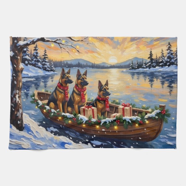 Belgian Shepherd Tervuren Christmas Boat Holiday Tea Towel (Horizontal)