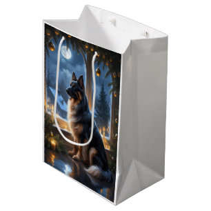 Belgian Shepherd With Christmas Lights Holiday Medium Gift Bag