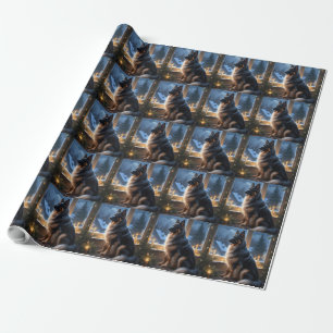 Belgian Shepherd With Christmas Lights Holiday Wrapping Paper
