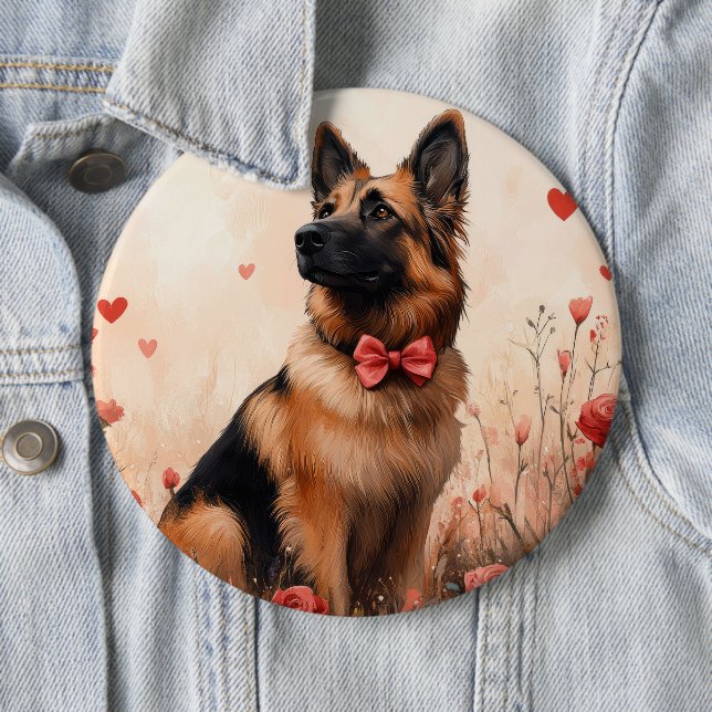 Belgian Shepherd with Roses - Valentine's Day 6 Cm Round Badge (In Situ)
