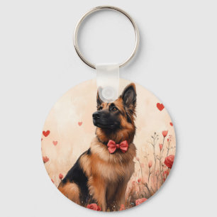Belgian Shepherd with Roses - Valentine's Day Key Ring