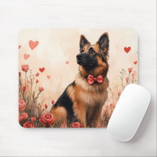 Belgian Shepherd with Roses - Valentine's Day Mouse Pad