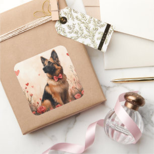 Belgian Shepherd with Roses - Valentine's Day Square Sticker