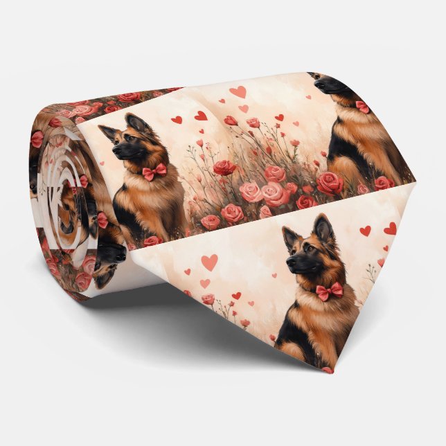 Belgian Shepherd with Roses - Valentine's Day Tie (Rolled)