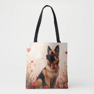 Belgian Shepherd with Roses - Valentine's Day Tote Bag