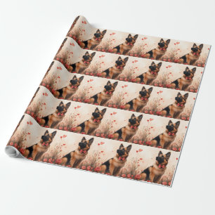 Belgian Shepherd with Roses - Valentine's Day Wrapping Paper