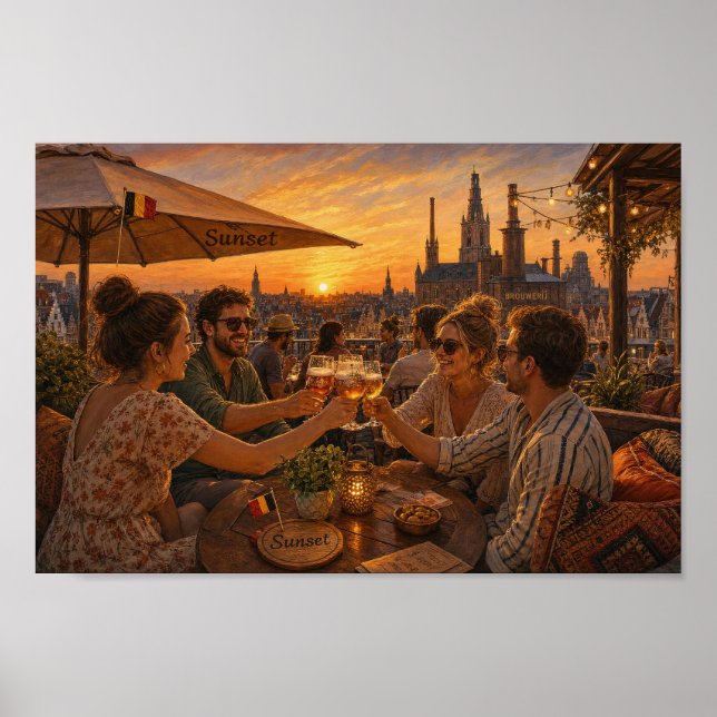 Belgian Sunset Rooftop Gathering Poster (Front)